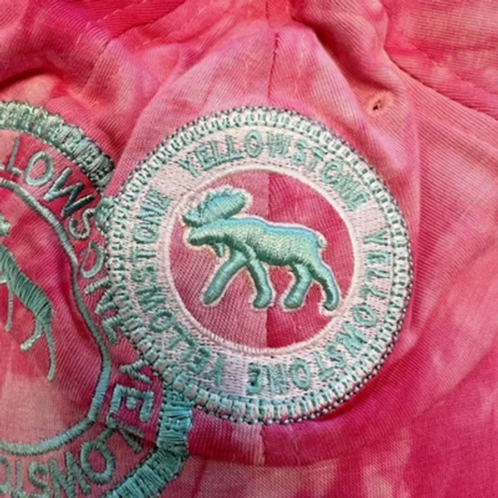 Vintage Y2K Yellowstone National Park Pink/Teal Tie Dye Hat Baseball Cap Adjusts